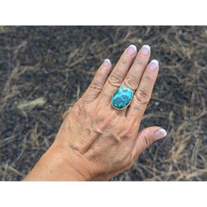 Navajo Malachite Chrysocolla Ring Native American Handmade Jewelry Sz‎ 7.75US**